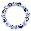 多色玻璃珠手链 可调节 蓝色土耳其邪恶之眼珠手链 女士女孩男士时尚珠宝饰品